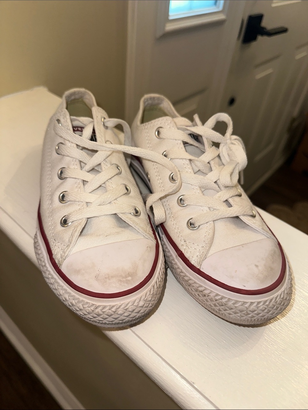 Converse White Canvas Kids Sneakers with Red Trim